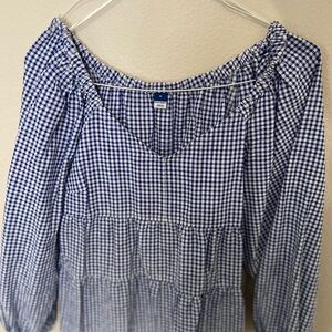 Blue and White Smocked Tiered Blouse